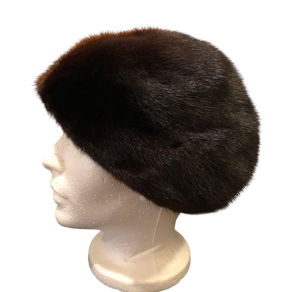 Vintage Mr John Jr. Brown Mink Fur Retro Grannycore Beanie Hat